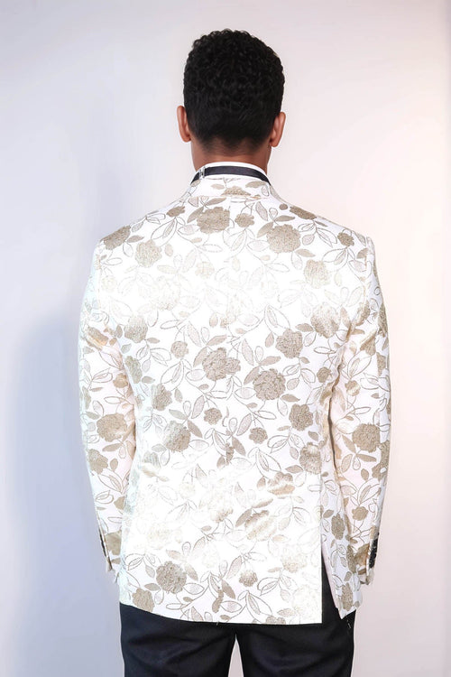 Floral Patterned White Men Prom Blazer - Wessi
