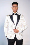 Floral Patterned White Men Prom Blazer - Wessi