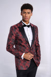 Floral Patterned Slim Fit Burgundy Men Prom Blazer - Wessi