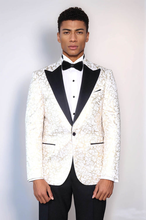 Root Pattern Peak Lapel White Men Prom Blazer - Wessi