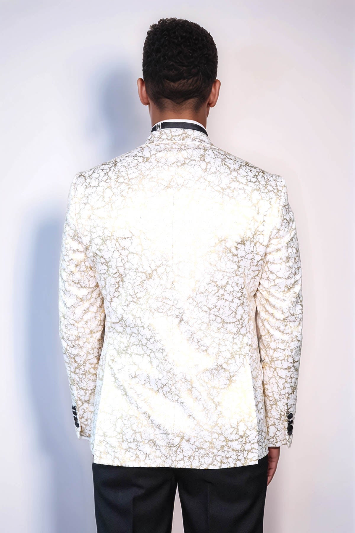 Root Pattern Peak Lapel White Men Prom Blazer - Wessi
