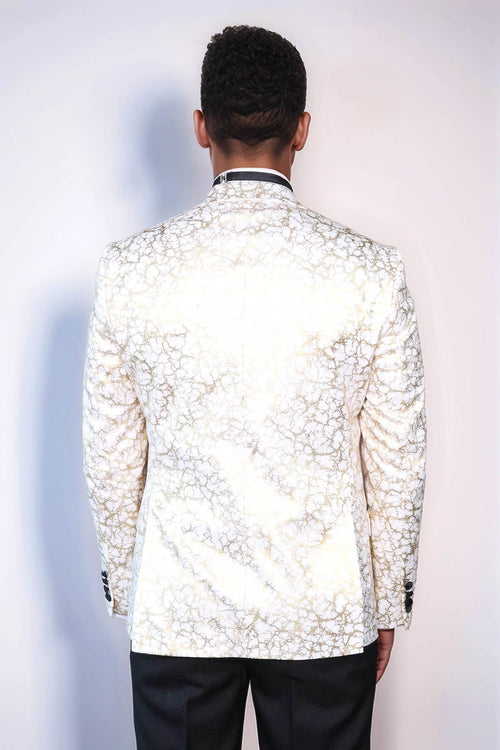 Root Pattern Peak Lapel White Men Prom Blazer - Wessi