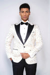 Root Pattern Peak Lapel White Men Prom Blazer - Wessi