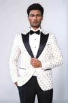 Floral Patterned Peak Lapel White Men Prom Blazer - Wessi