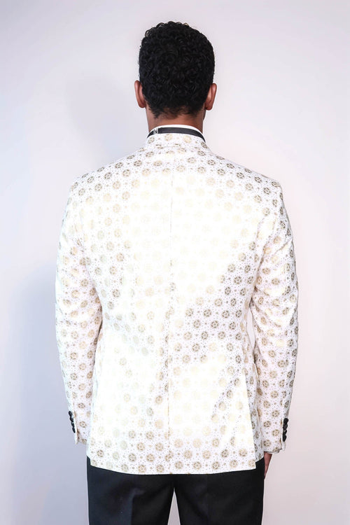 Floral Patterned Peak Lapel White Men Prom Blazer - Wessi