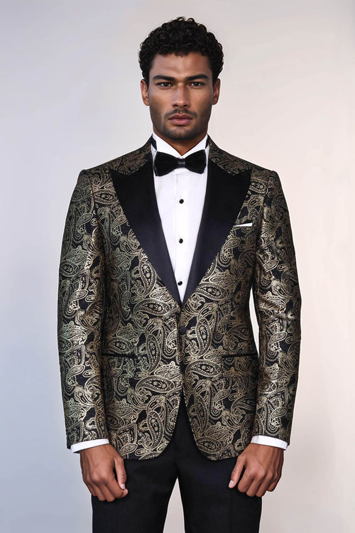 Paisley Peak Lapel Black Men Prom Blazer - Wessi