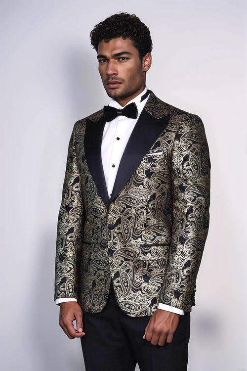 Paisley Peak Lapel Black Men Prom Blazer - Wessi