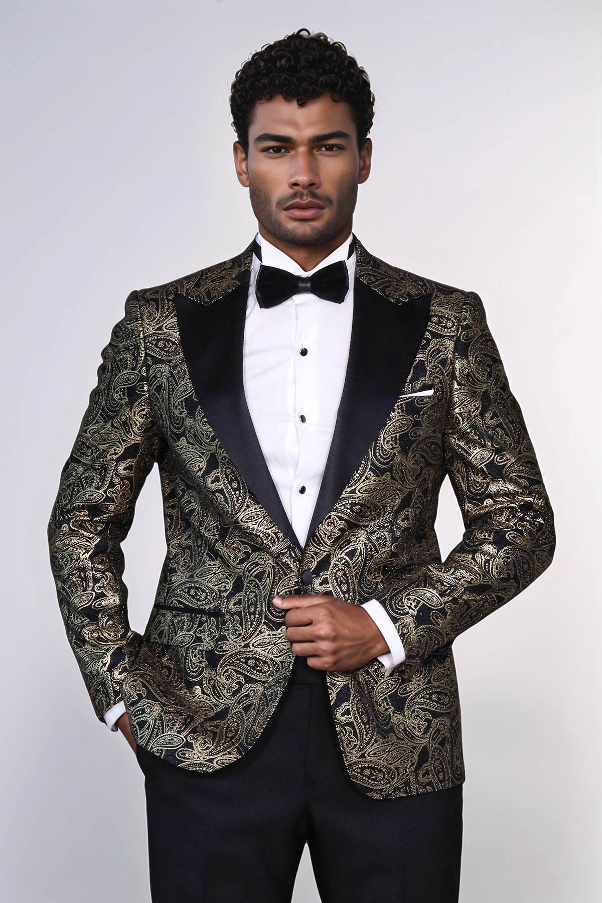 Paisley Peak Lapel Black Men Prom Blazer - Wessi