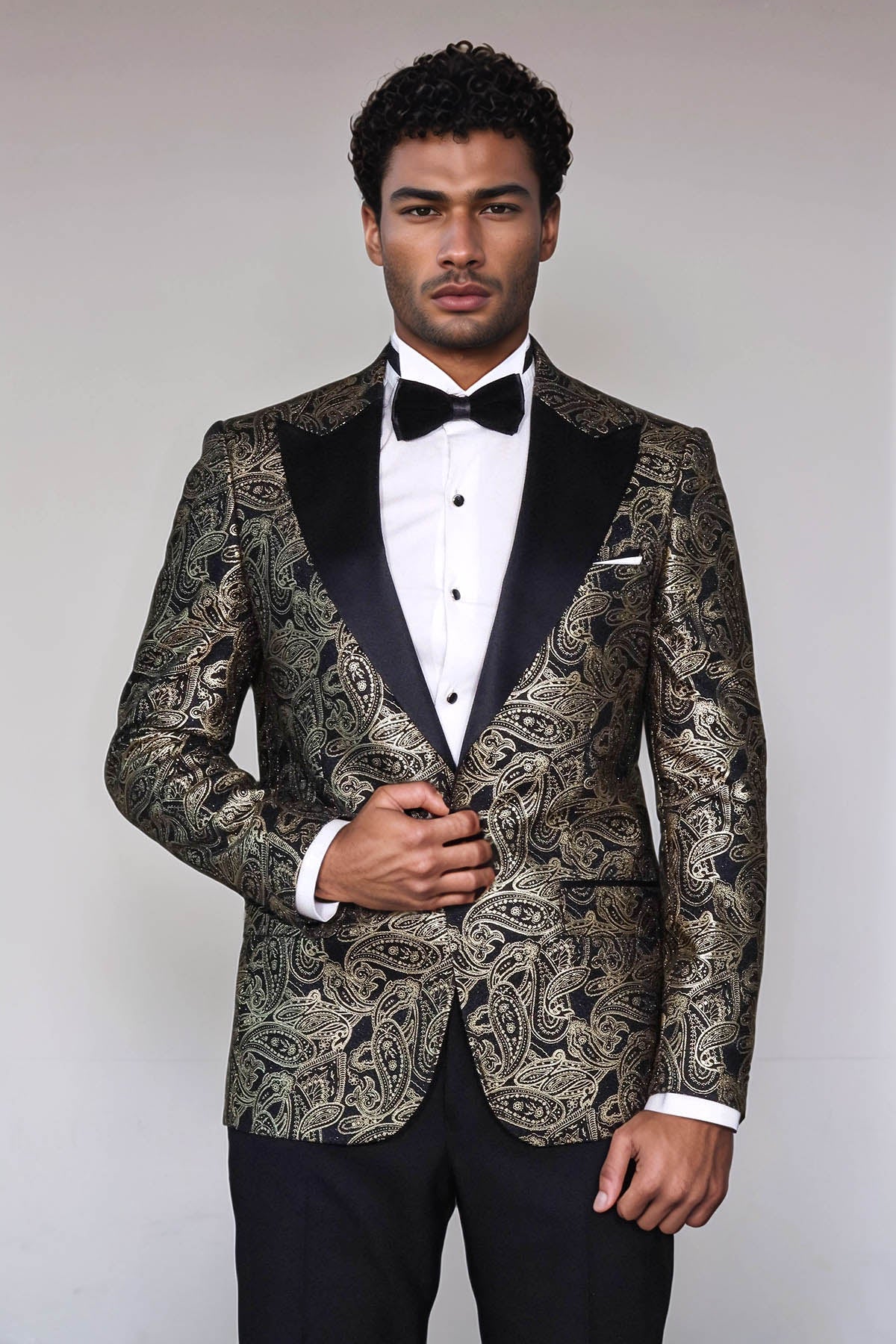 Paisley Peak Lapel Black Men Prom Blazer - Wessi