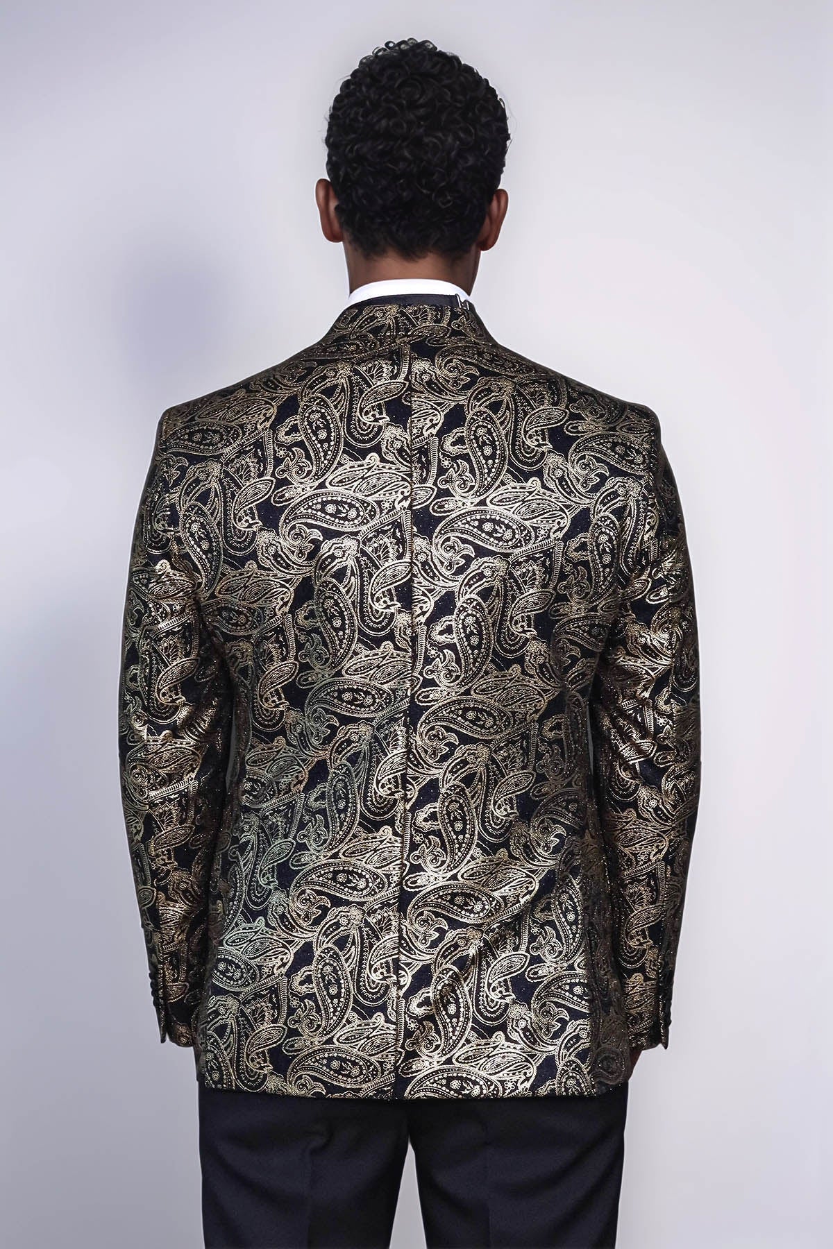 Paisley Peak Lapel Black Men Prom Blazer - Wessi