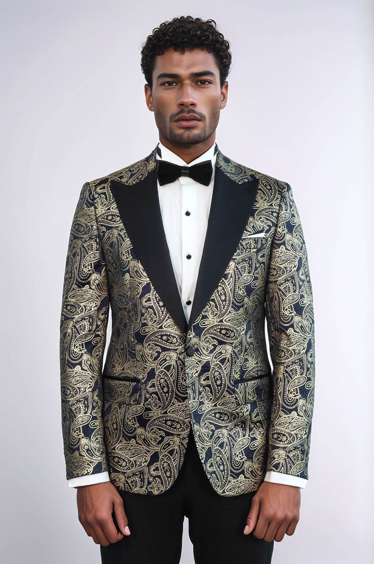 Paisley Peak Lapel Navy Blue Men Prom Blazer - Wessi