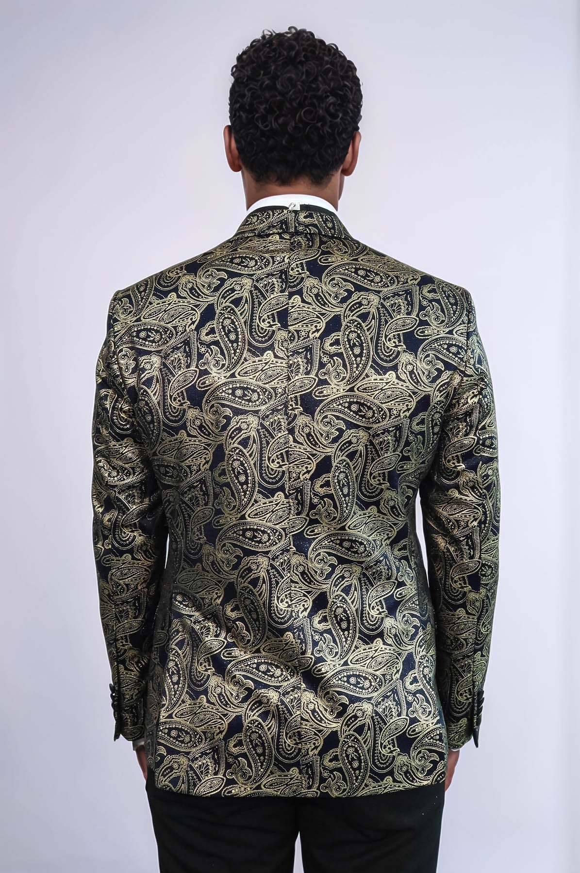 Paisley Peak Lapel Navy Blue Men Prom Blazer - Wessi