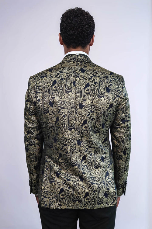 Paisley Peak Lapel Navy Blue Men Prom Blazer - Wessi