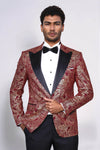 Paisley Peak Lapel Burgundy Men Prom Blazer - Wessi