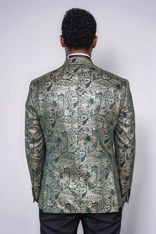 Paisley Peak Lapel Green Men Prom Blazer - Wessi