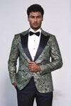 Paisley Peak Lapel Green Men Prom Blazer - Wessi
