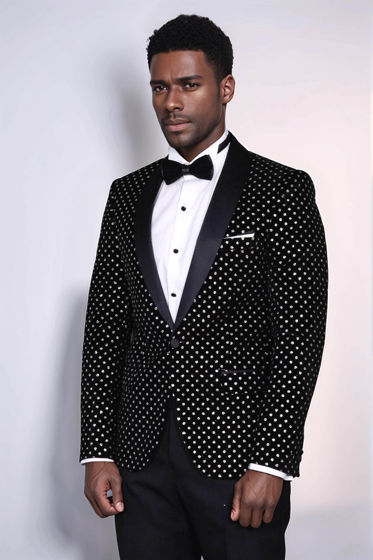 Dot Patterned Slim Fit Black Men Prom Blazer - Wessi