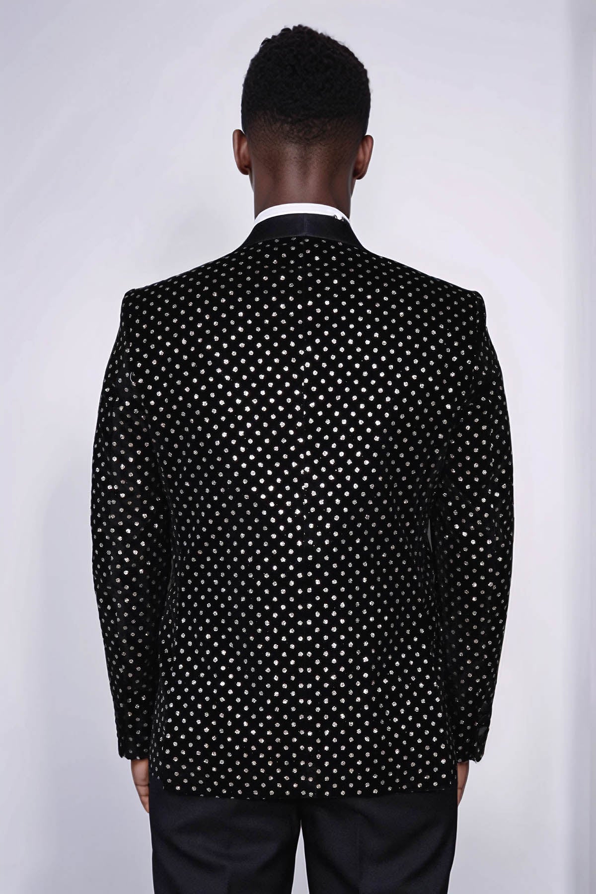 Dot Patterned Slim Fit Black Men Prom Blazer - Wessi