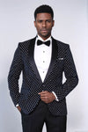 Dot Patterned Slim Fit Navy Blue Men Prom Blazer - Wessi