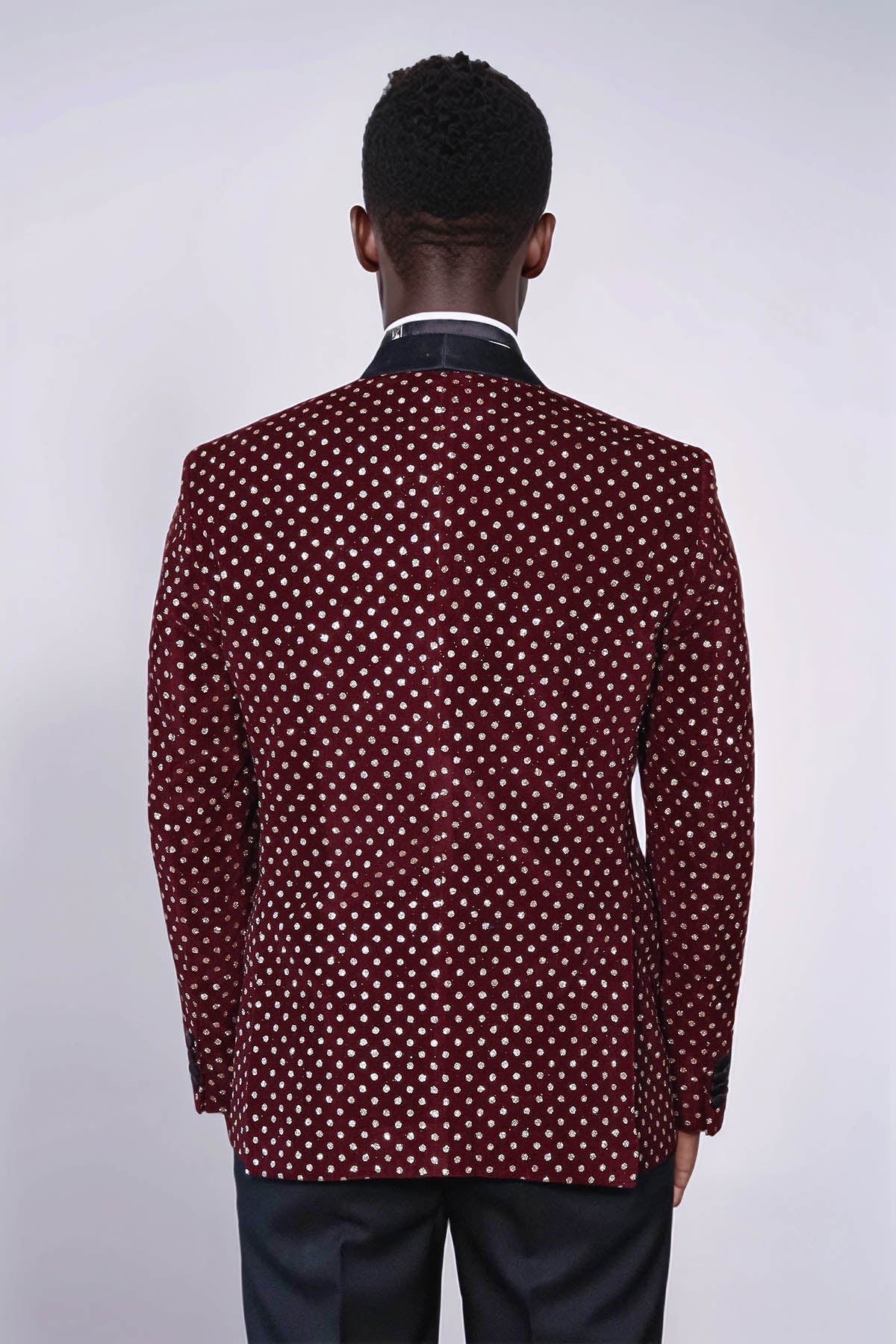 Dot Patterned Slim Fit Burgundy Men Prom Blazer - Wessi