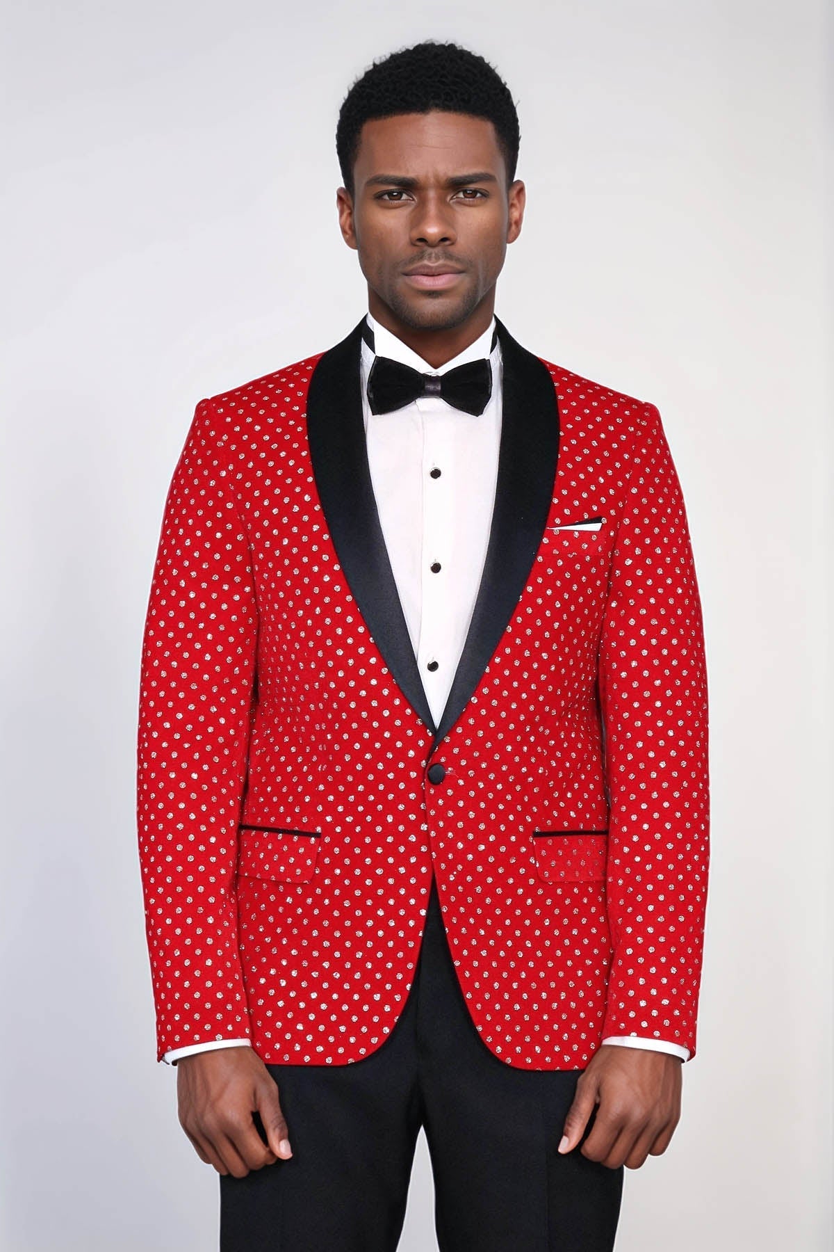Dot Patterned Slim Fit Red Men Prom Blazer - Wessi