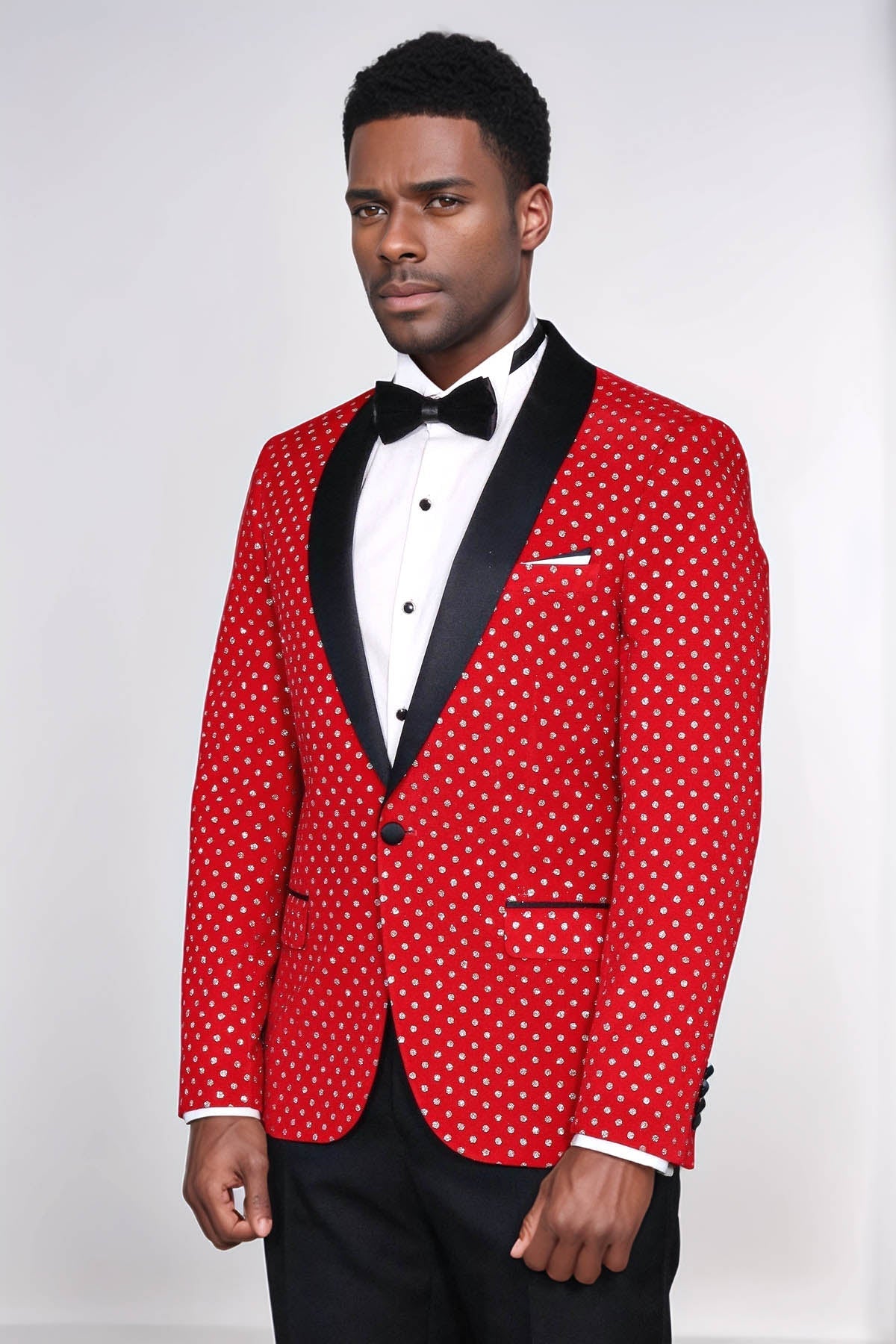 Dot Patterned Slim Fit Red Men Prom Blazer - Wessi