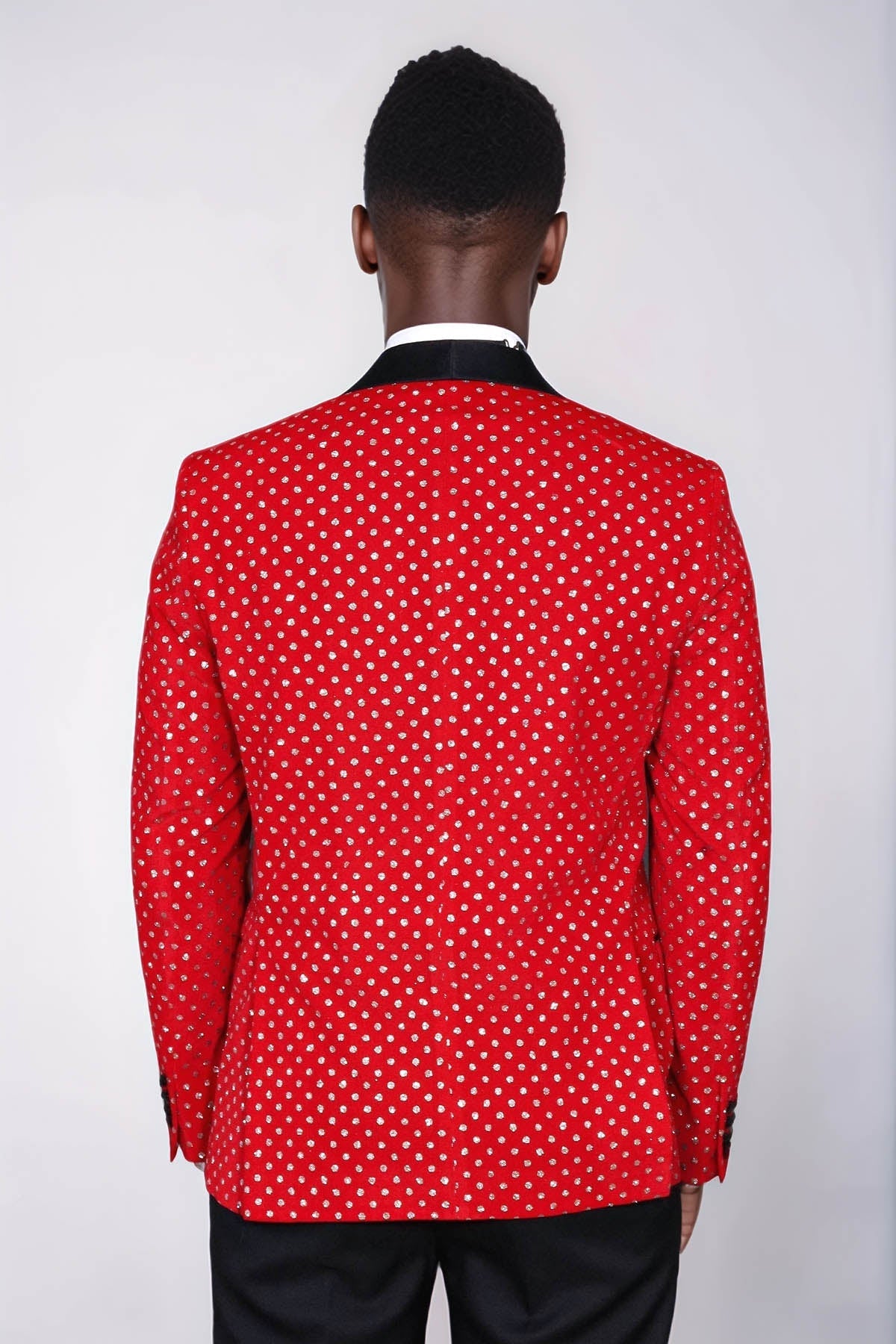 Dot Patterned Slim Fit Red Men Prom Blazer - Wessi