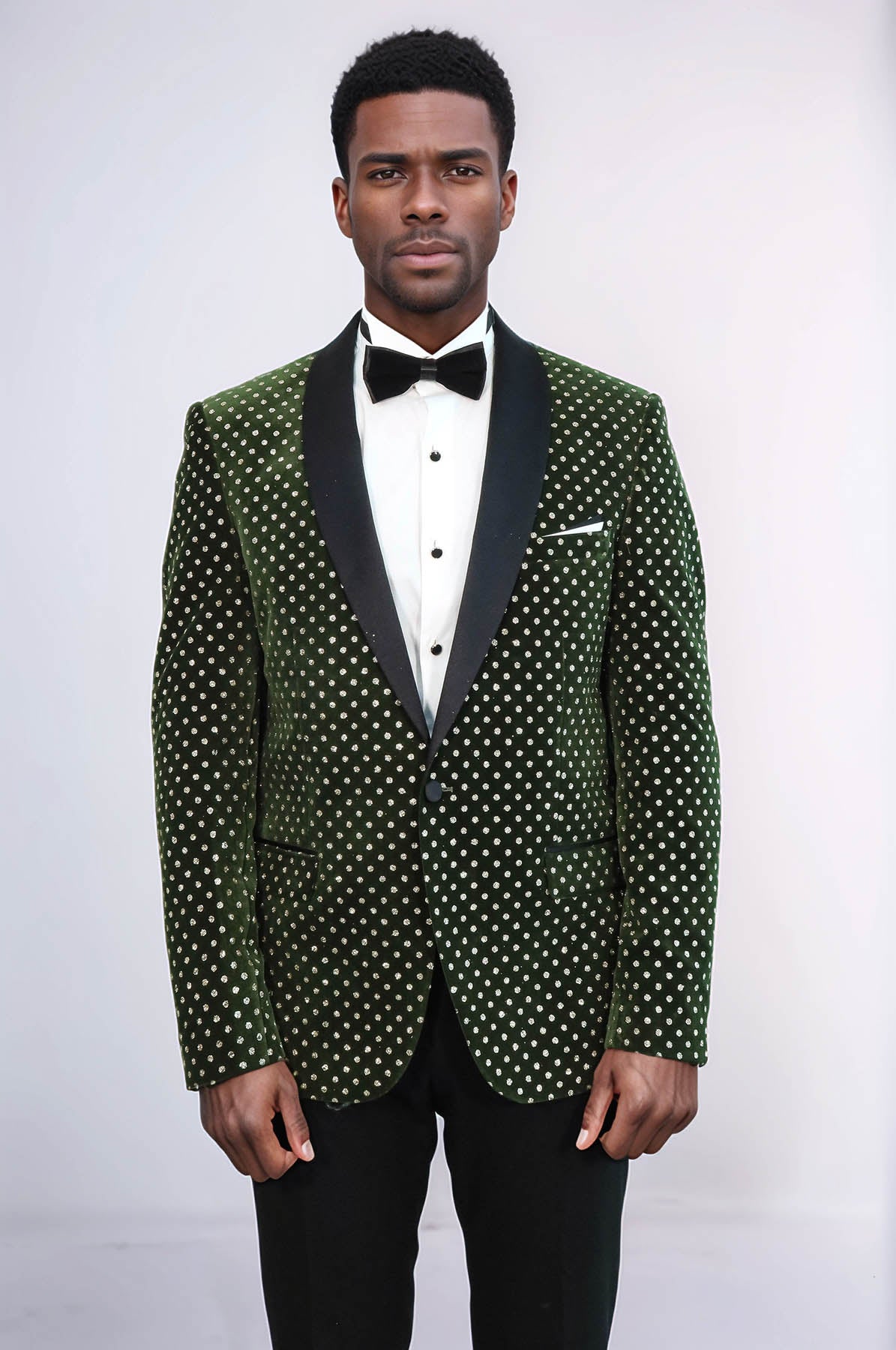 Dot Pattern Slim Fit Dark Green Men Prom Blazer - Wessi