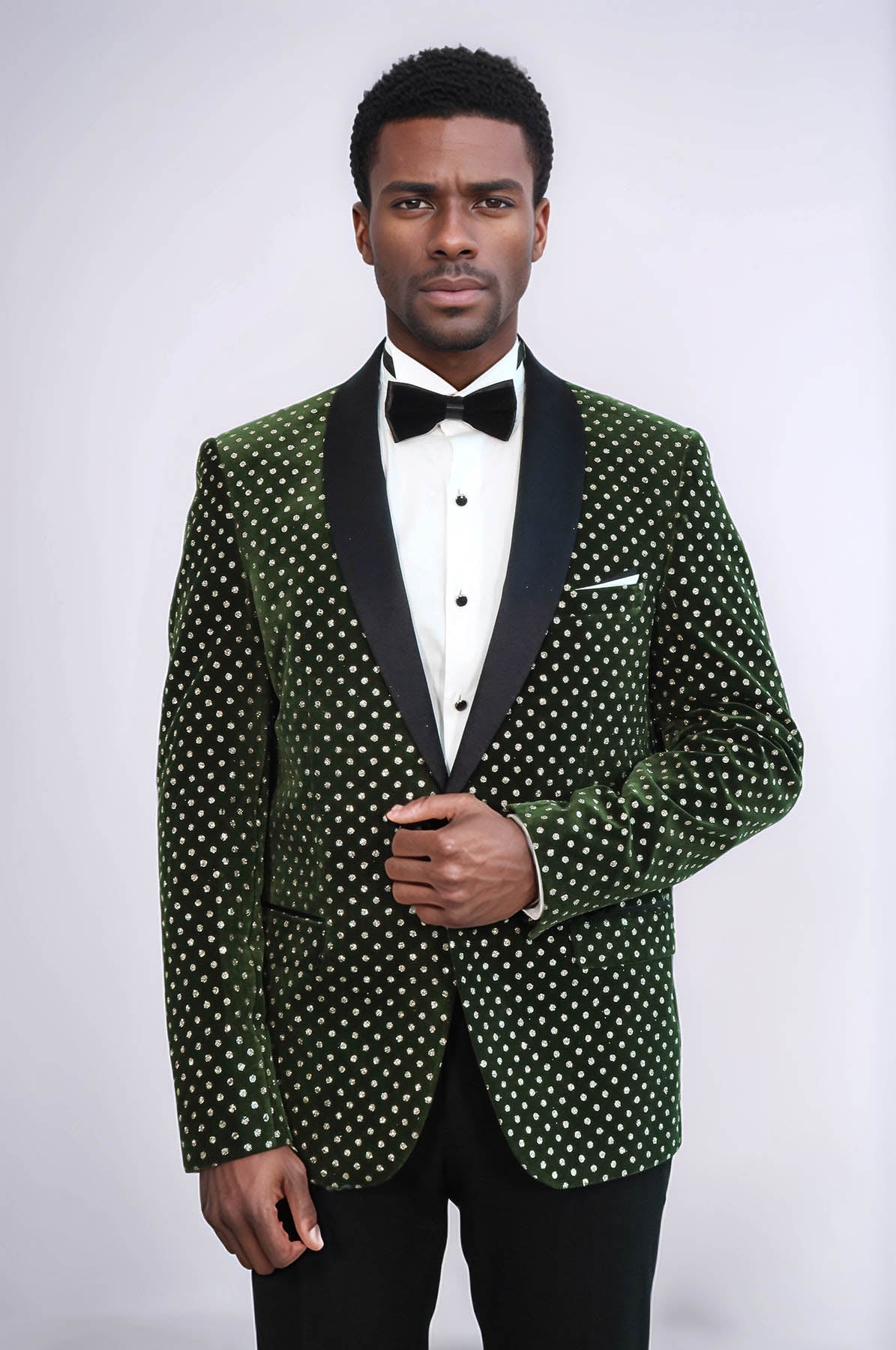 Dot Pattern Slim Fit Dark Green Men Prom Blazer - Wessi