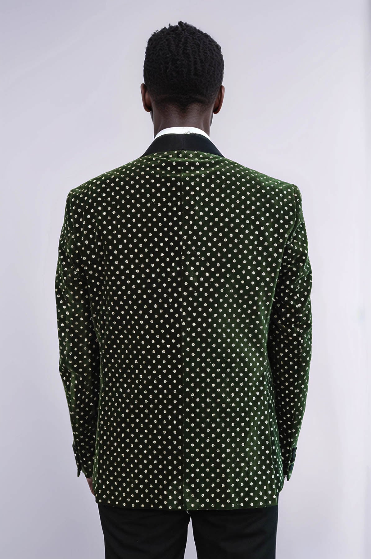Dot Pattern Slim Fit Dark Green Men Prom Blazer - Wessi