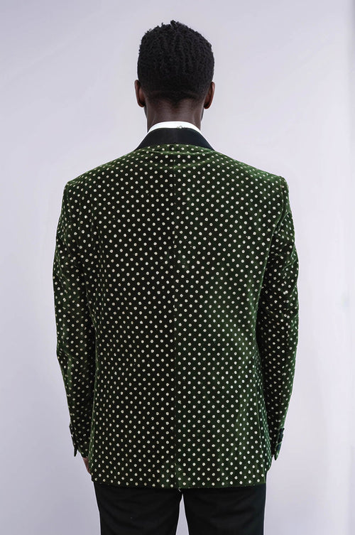 Dot Pattern Slim Fit Dark Green Men Prom Blazer - Wessi