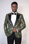 Gold Rose Patterned Slim Fit Green Men Prom Blazer - Wessi