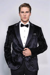 Floral Patterned Velvet Black Men Prom Blazer - Wessi