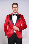 Floral Patterned Velvet Burgundy Men Prom Blazer - Wessi