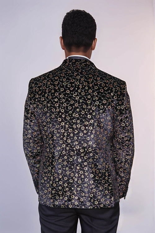 Tiny Flower Pattern Black Men Prom Blazer - Wessi
