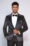 Tiny Flower Pattern Black Men Prom Blazer - Wessi