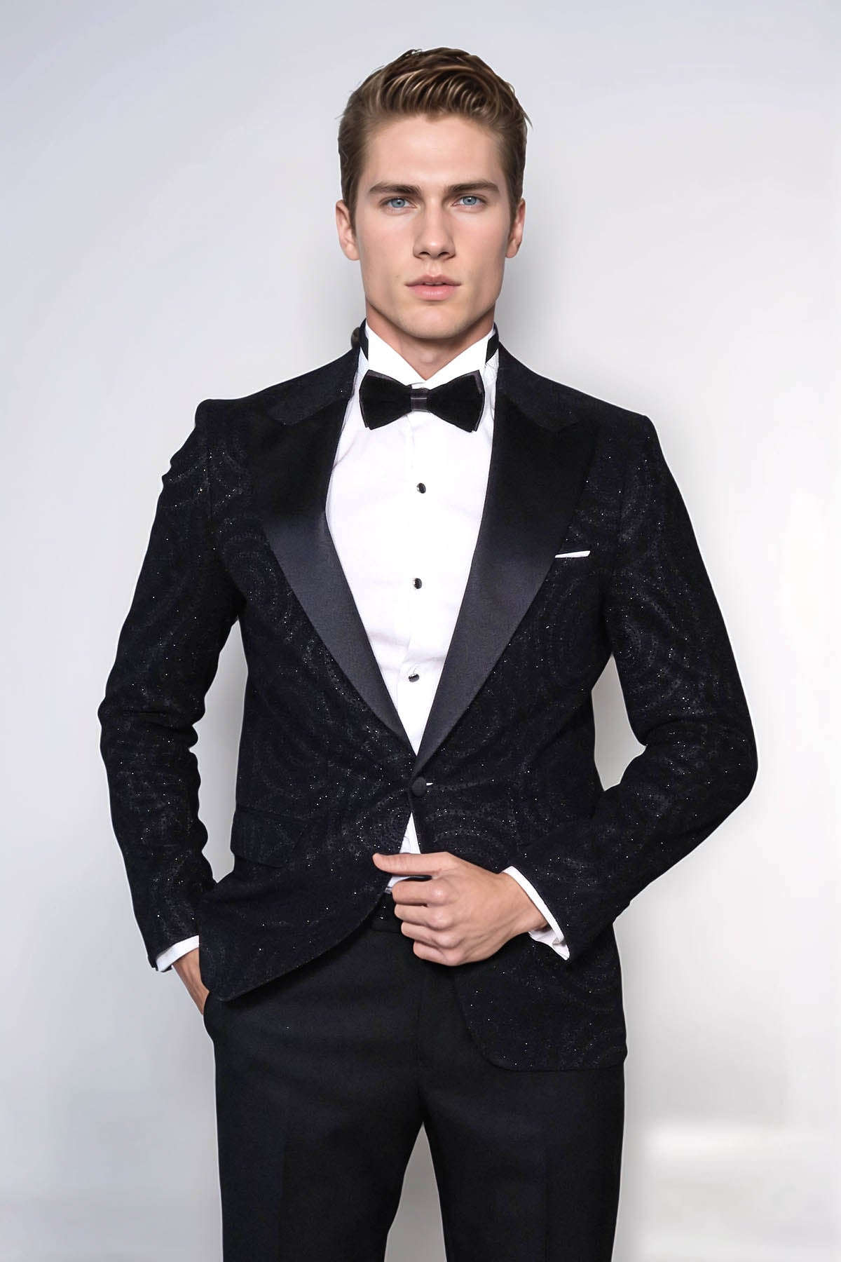 Hypnose Pattern Peak Lapel Slim Fit Black Men Prom Blazer - Wessi