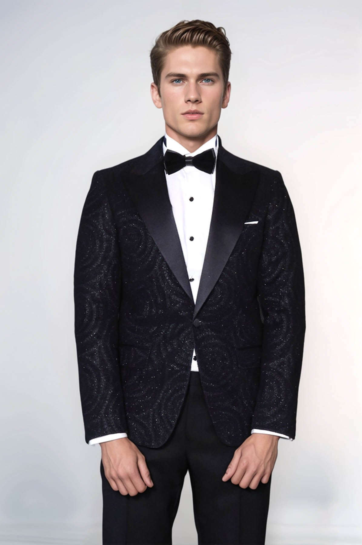Hypnose Pattern Peak Lapel Slim Fit Black Men Prom Blazer - Wessi