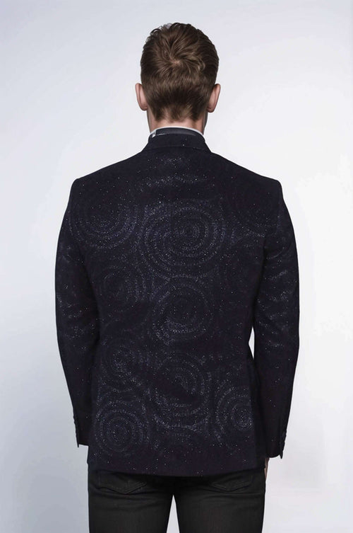 Hypnose Pattern Peak Lapel Slim Fit Black Men Prom Blazer - Wessi