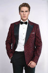 Hypnose Pattern Peak Lapel Slim Fit Burgundy Men Prom Blazer - Wessi