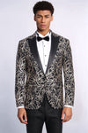 Sparkling Ivy Patterned Slim Fit Black Men Prom Blazer - Wessi