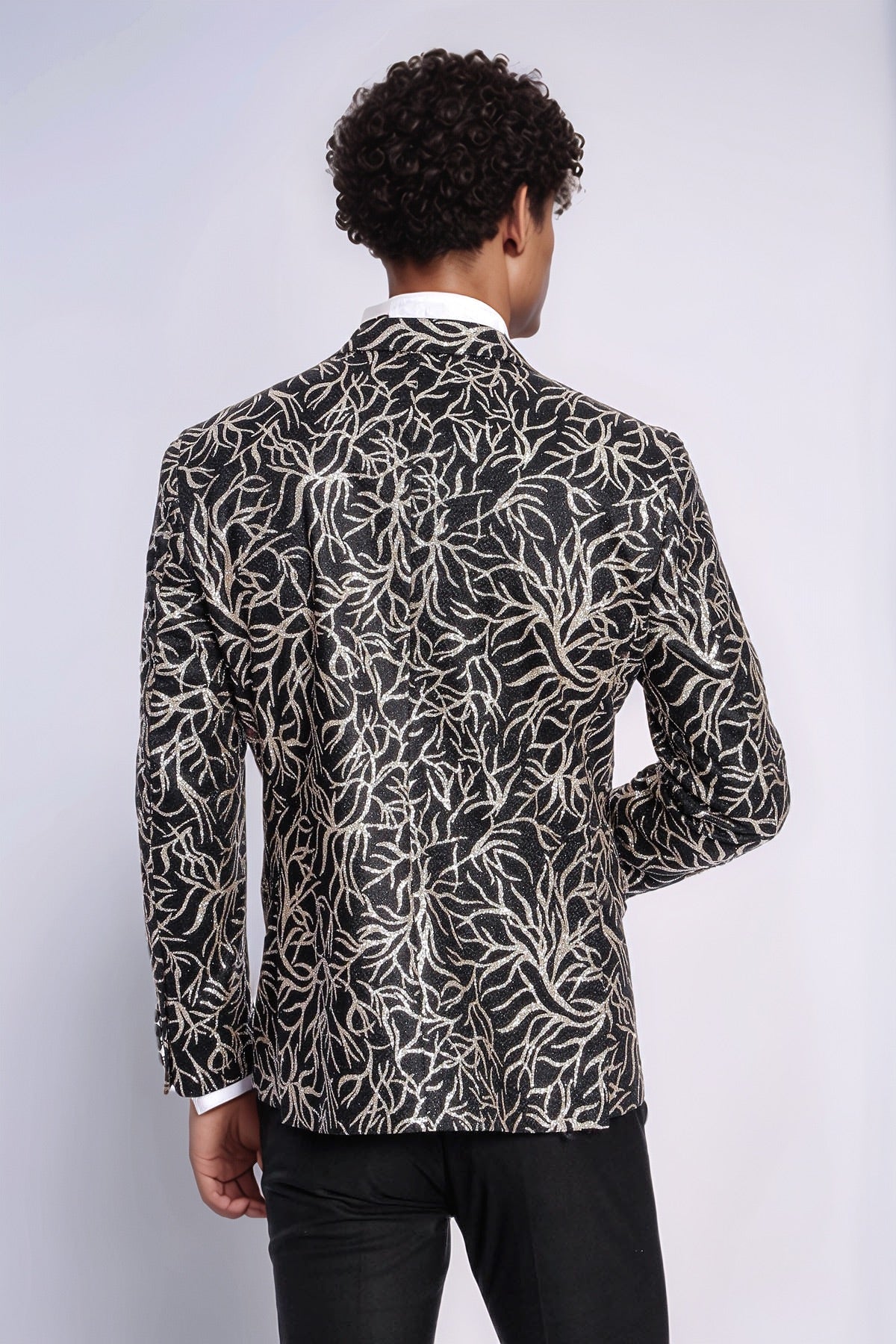 Sparkling Ivy Patterned Slim Fit Black Men Prom Blazer - Wessi