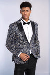 Sparkling Ivy Patterned Slim Fit Navy Blue Men Prom Blazer - Wessi