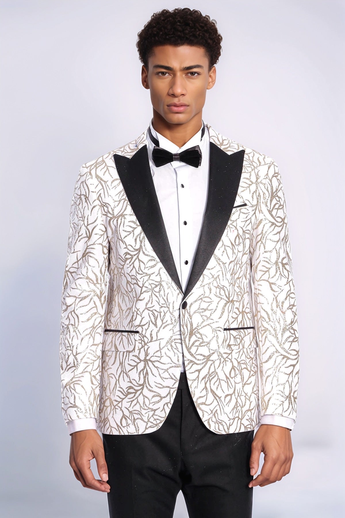 Sparkling Ivy Patterned Slim Fit White Men Prom Blazer - Wessi