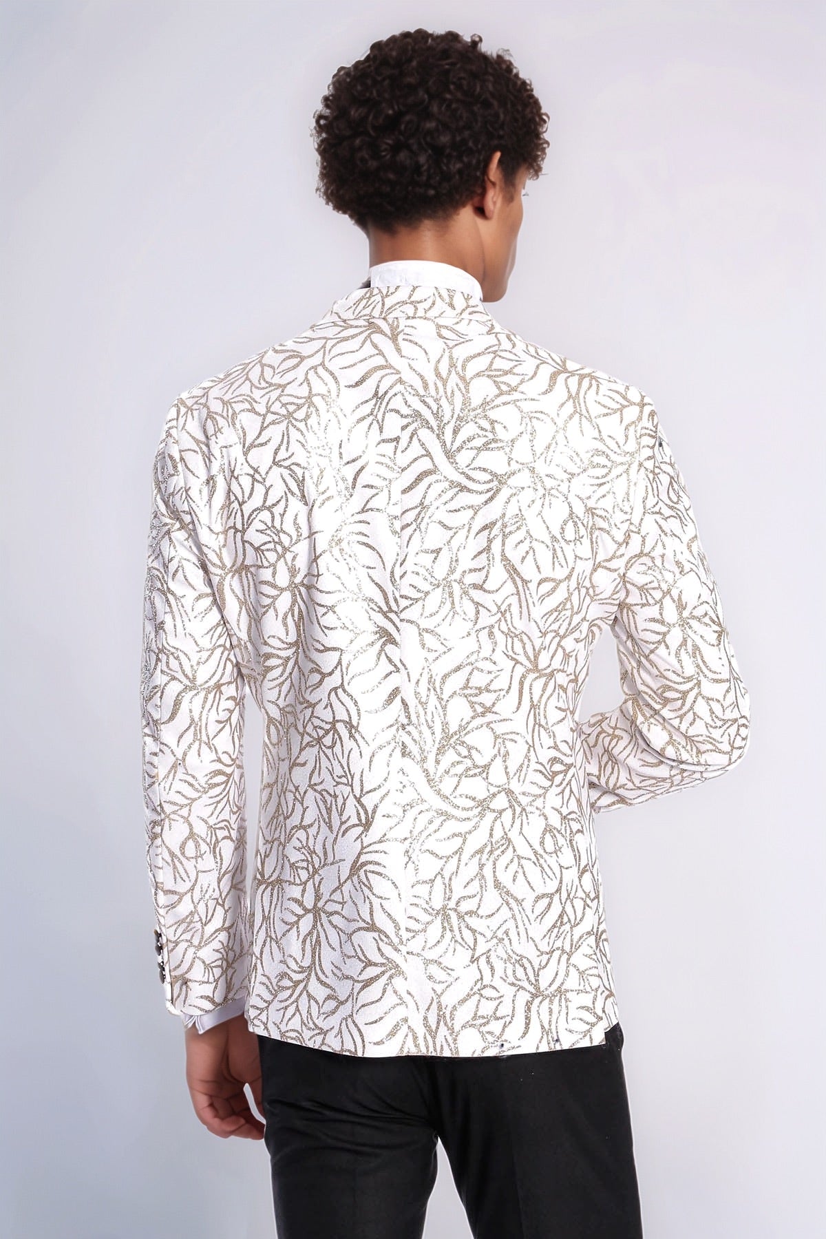 Sparkling Ivy Patterned Slim Fit White Men Prom Blazer - Wessi