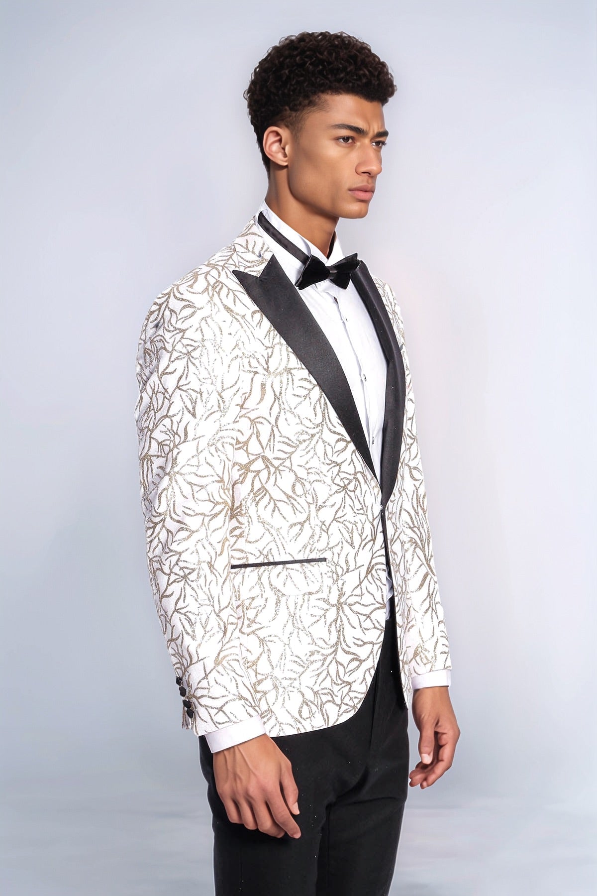 Sparkling Ivy Patterned Slim Fit White Men Prom Blazer - Wessi
