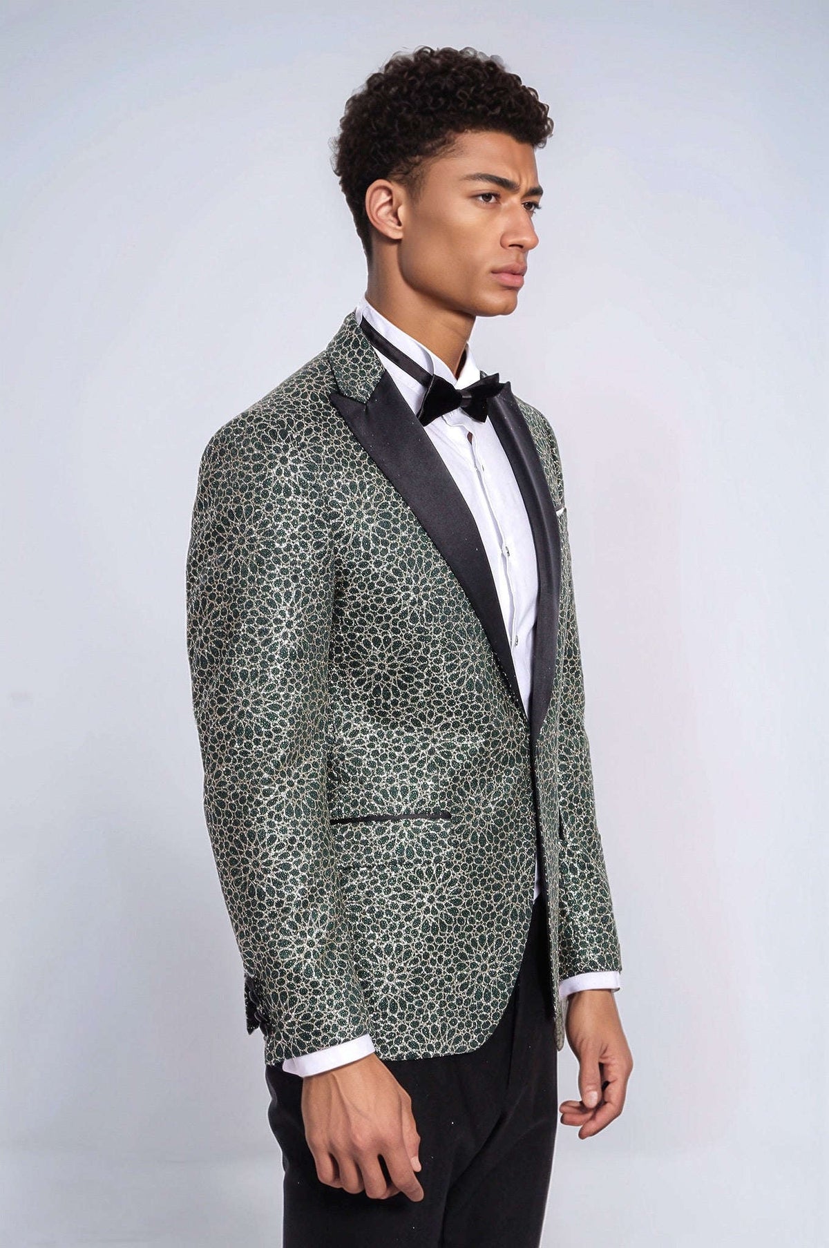 Flower Embroidered Pattern Green Men Prom Blazer - Wessi