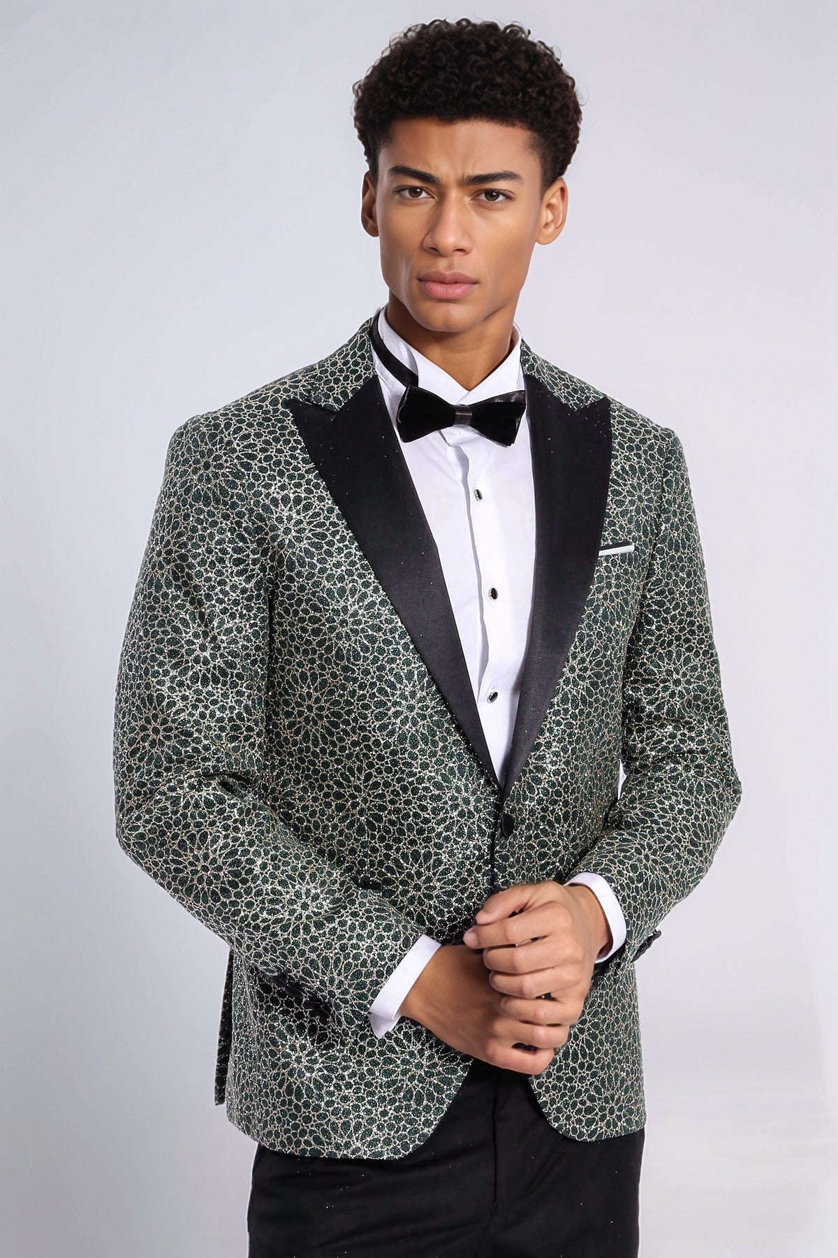 Flower Embroidered Pattern Green Men Prom Blazer - Wessi