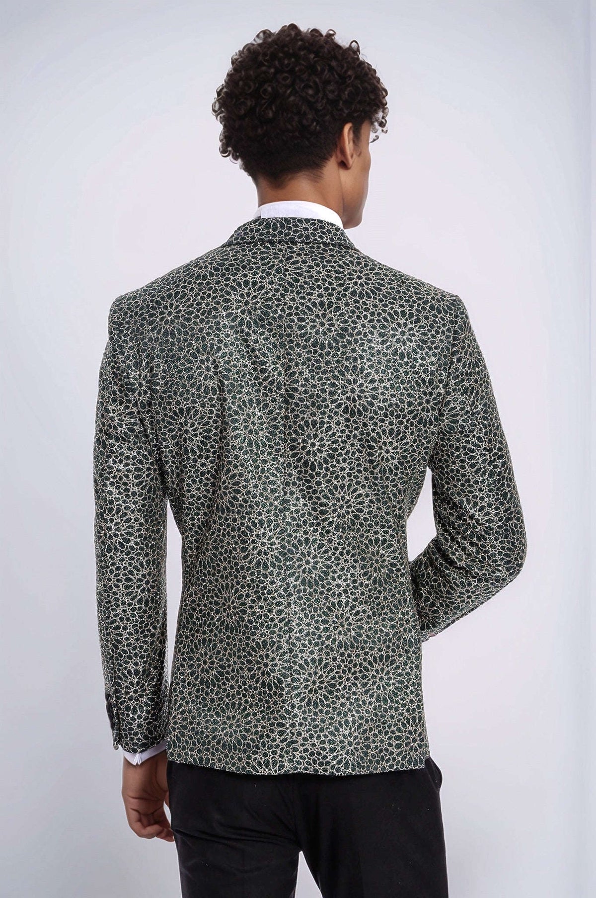Flower Embroidered Pattern Green Men Prom Blazer - Wessi