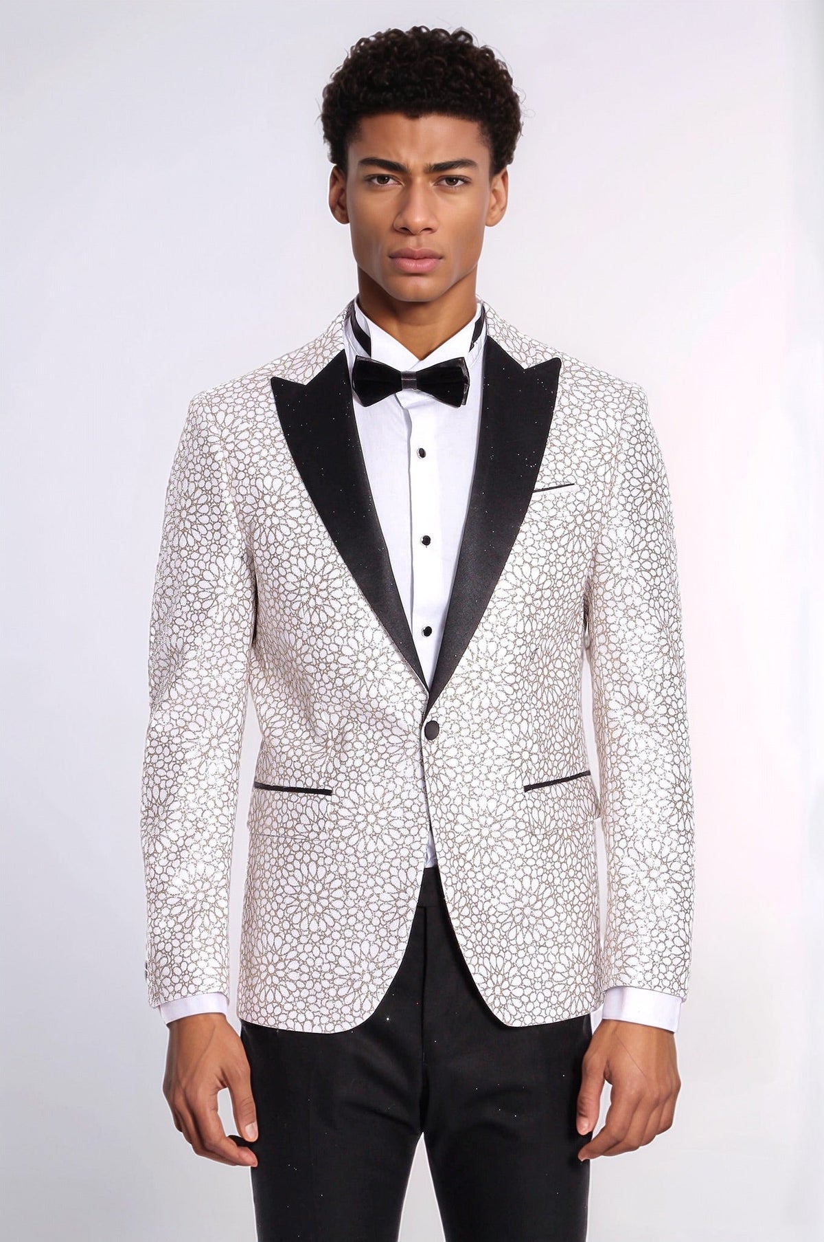 Flower Embroidered Pattern White Men Prom Blazer - Wessi